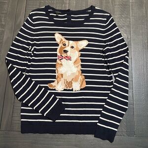 Talbots Navy Striped CORGI Dog Sweater - Size Small